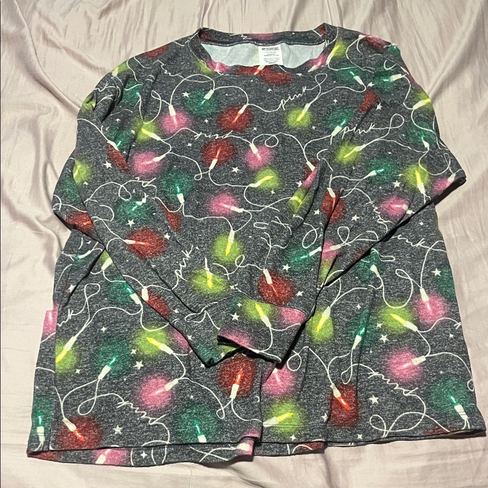 PINK Victoria's Secret Gray and Red Graphic Sweatshirt